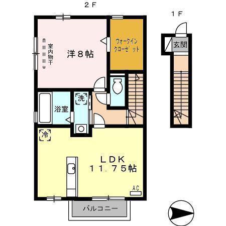 グリーンパーク古国府(1LDK/2階)の間取り写真