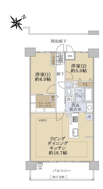 エールヴィータ緑井(2LDK/6階)の間取り写真