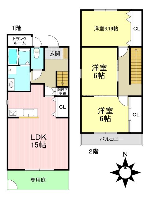 リヴェール北中根(3LDK/1階)の間取り写真