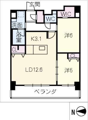 S-RESIDENCE上社南AMANTE(2LDK/6階)の間取り写真