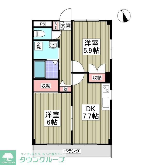 パームヴィラ鴨居(2DK/3階)の間取り写真