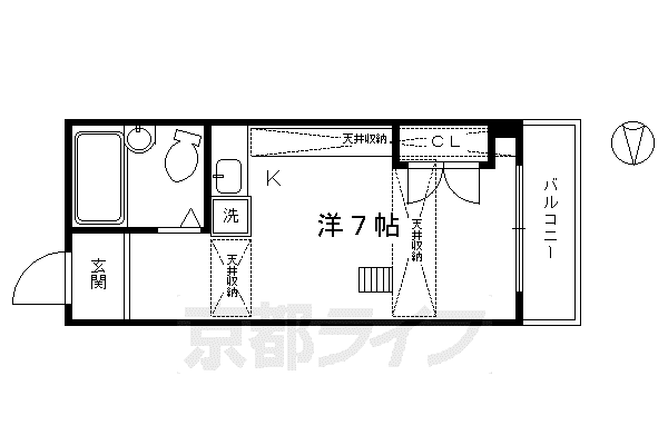 ヤングヴィレッジ河原町(1K/7階)の間取り写真