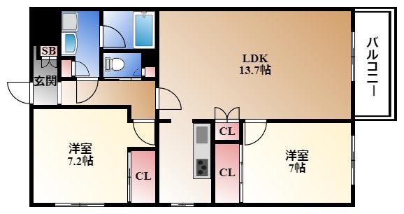 覚王山グラシオン(2LDK/1階)の間取り写真