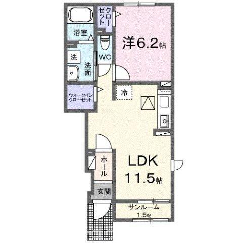 エアリー若松III(1LDK/1階)の間取り写真