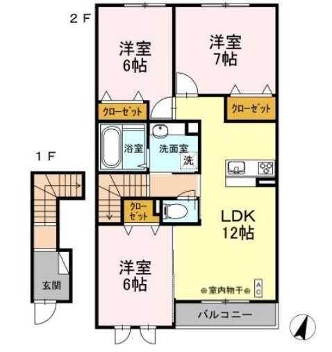 エスクード港南(3LDK/2階)の間取り写真