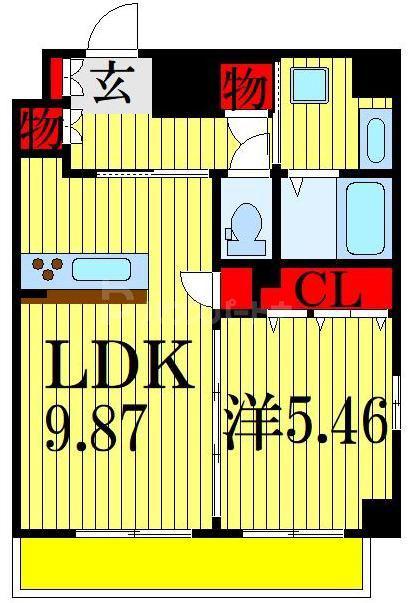 アリエス(1LDK/2階)の間取り写真
