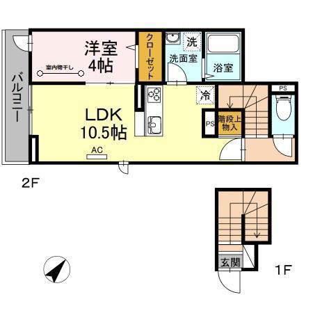 B LAKE CATSLE(1LDK/2階)の間取り写真