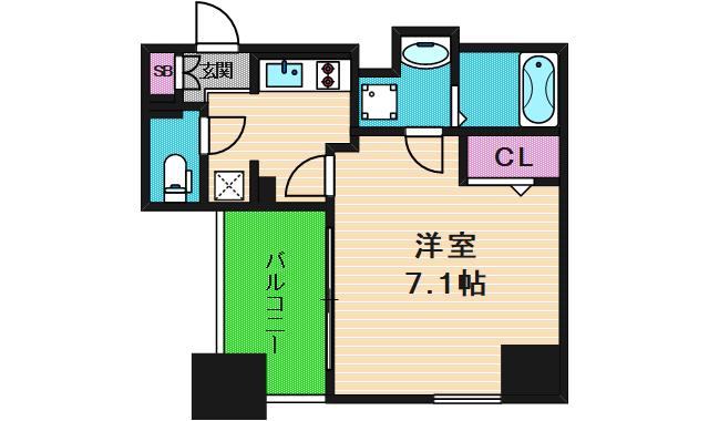 ファーストフィオーレ天王寺空堀町(1K/2階)の間取り写真