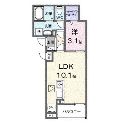 ヒカルサ志木(1LDK/1階)の間取り写真