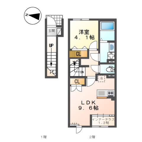 スターテラスII南蔵王町(1LDK/2階)の間取り写真