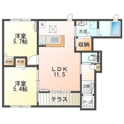 ウエストヒルズ21(2LDK/1階)の間取り写真