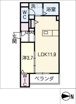 OAK-III(1LDK/2階)の間取り写真