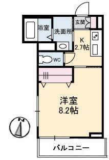 アスール高柳(1K/2階)の間取り写真