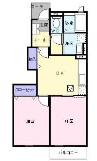 クレイストール原(2DK/1階)の間取り写真