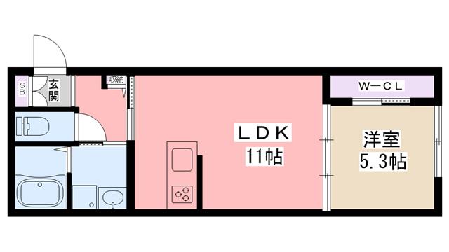 シャンティ夙川(1LDK/1階)の間取り写真