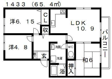 アメニティータウン3号館(3LDK/2階)の間取り写真
