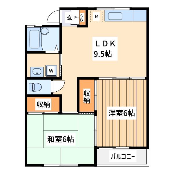 金子ハイツ(2DK/1階)の間取り写真