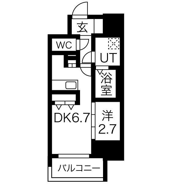 ワールドアイ大阪城イーストアドバンス(1DK/14階)の間取り写真