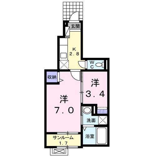 フォレスト(1K/1階)の間取り写真