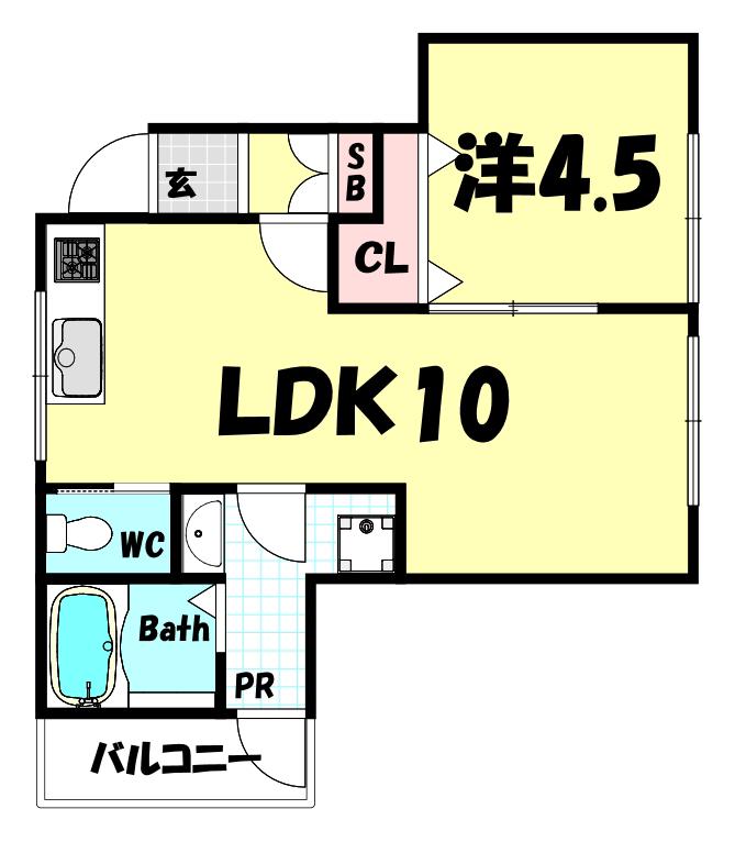 ヴィラ布引(1LDK/2階)の間取り写真