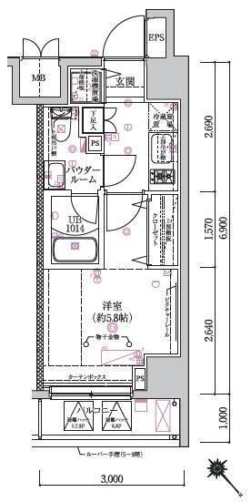 LUMEED横浜鶴見(1K/6階)の間取り写真