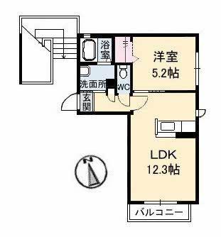 アンシャンテくろだ(1LDK/2階)の間取り写真