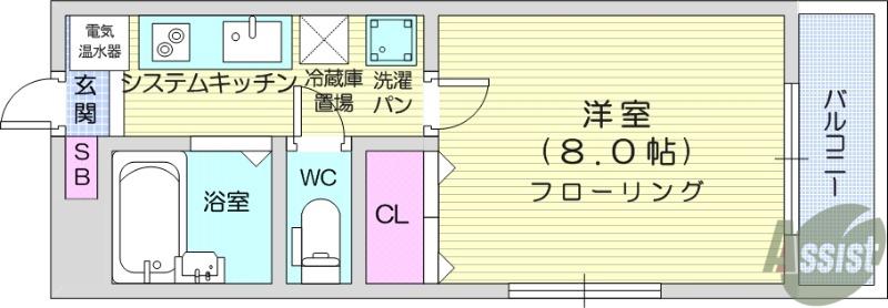 クレセール中山(1K/1階)の間取り写真