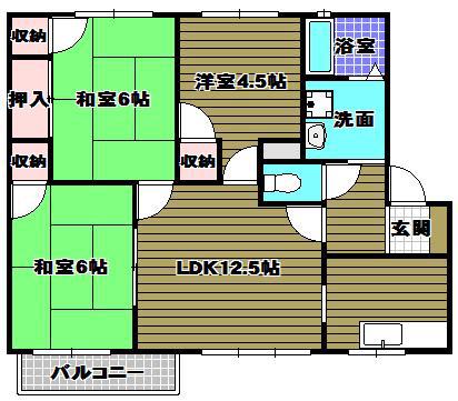 北浦第二ハイツ(3LDK/2階)の間取り写真