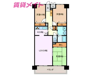 ガーデンプラザファミール富田(3LDK/12階)の間取り写真