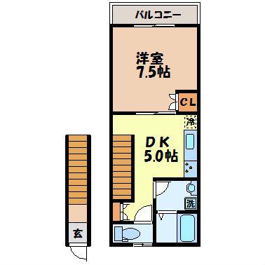 PARADISE SAKAMOTO(1DK/2階)の間取り写真