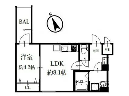 アンド テラス 羽曳野(1LDK/1階)の間取り写真