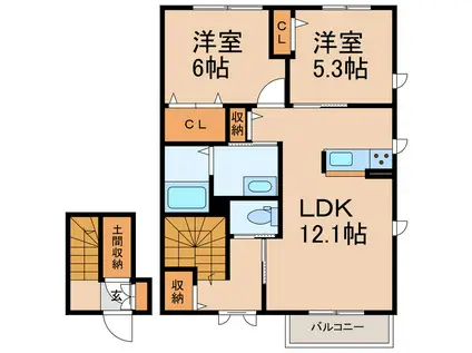シャーメゾン紀伊(2LDK/2階)の間取り写真