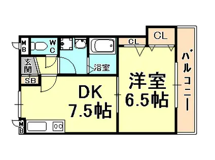アビタシオングラシューズ(1DK/2階)の間取り写真