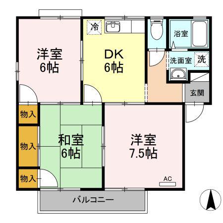 フレンドリーハイツ日野 B棟(3DK/2階)の間取り写真
