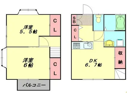 メゾネット・上沢(2DK/1階)の間取り写真