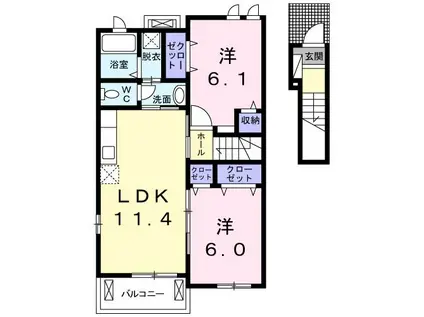 エレガンスD(2LDK/2階)の間取り写真