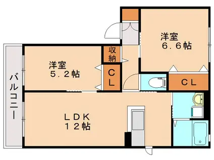 カーサアッコッリェンテ野見山(2LDK/2階)の間取り写真