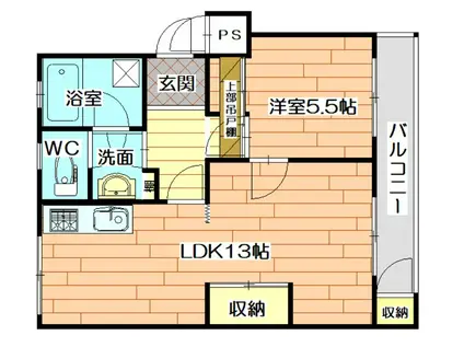 水無瀬青葉ハイツ14号棟(1LDK/5階)の間取り写真