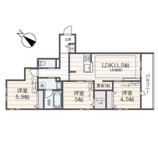 オカバ世田谷深沢ヘーベルメゾン(3LDK/2階)の間取り写真