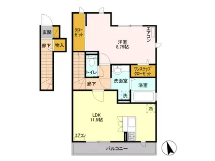 サンクモンタニアB棟(1LDK/2階)の間取り写真
