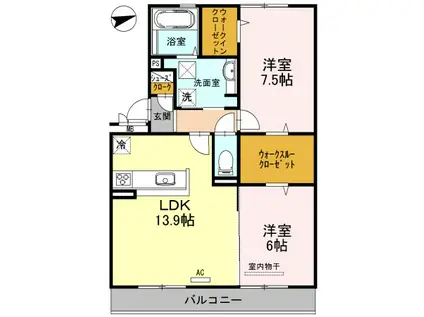 カーサ高善 B棟(2LDK/1階)の間取り写真