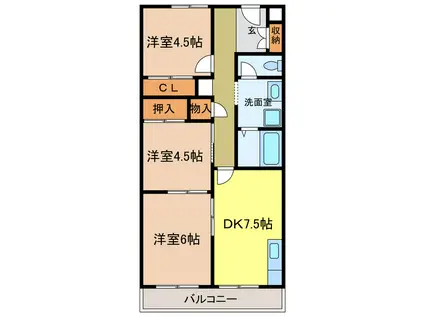 パックス楠(3DK/4階)の間取り写真