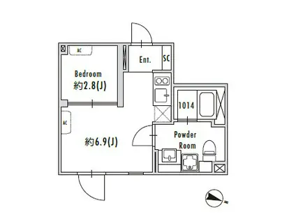 GRAN PASEO目黒花房山 グランパセオ目黒花房山(1DK/4階)の間取り写真