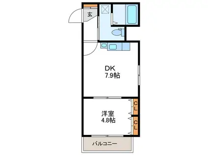 かおるビル(1DK/6階)の間取り写真