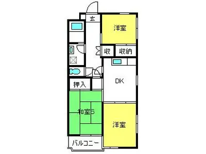 グリーンウッドA(3DK/2階)の間取り写真