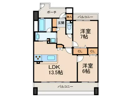 アリスト市駅前ルネッサンスコート(2LDK/6階)の間取り写真