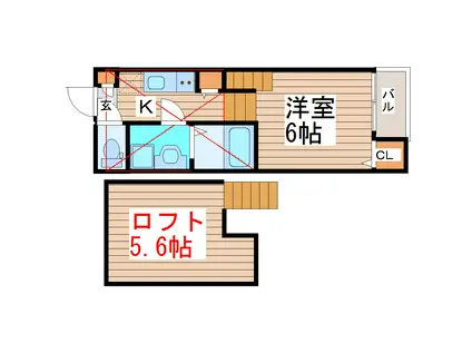 ハーモニーテラス旭丘堤II(1K/2階)の間取り写真