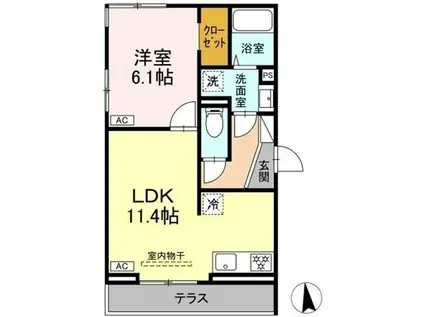 トリシア居町(1LDK/1階)の間取り写真