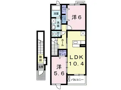 ミドルリアサニー(2LDK/2階)の間取り写真