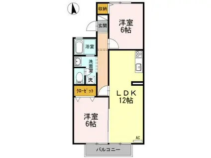 サニーハイムオーリ(2LDK/2階)の間取り写真